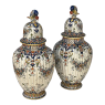 Pair Antique French Hand-Painted Urns with Lids from Rouen