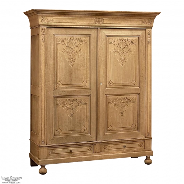 19th Century Country French Louis XIV Armoire in Stripped Oak