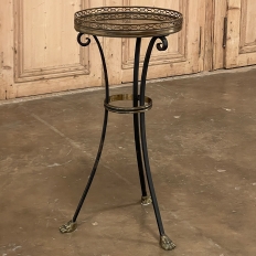 Mid-Century Neoclassical Wrought Iron, Brass & Marble Lamp Table