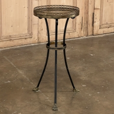 Mid-Century Neoclassical Wrought Iron, Brass & Marble Lamp Table