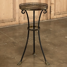 Mid-Century Neoclassical Wrought Iron, Brass & Marble Lamp Table