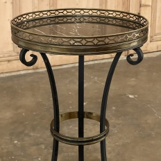 Mid-Century Neoclassical Wrought Iron, Brass & Marble Lamp Table