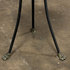 Mid-Century Neoclassical Wrought Iron, Brass & Marble Lamp Table