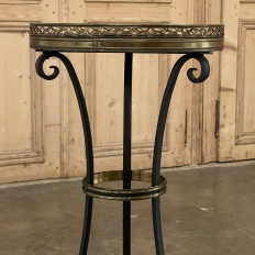 Mid-Century Neoclassical Wrought Iron, Brass & Marble Lamp Table