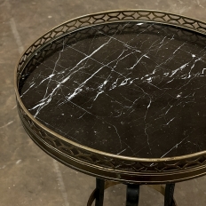 Mid-Century Neoclassical Wrought Iron, Brass & Marble Lamp Table
