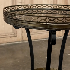Mid-Century Neoclassical Wrought Iron, Brass & Marble Lamp Table