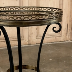 Mid-Century Neoclassical Wrought Iron, Brass & Marble Lamp Table