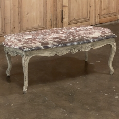 Antique French Louis XV Marble Top Painted Coffee Table
