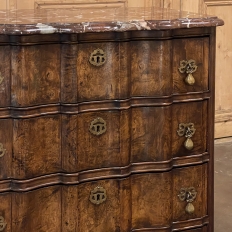 19th Century English Burl Walnut Marble Top Chest of Drawers