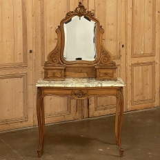 19th Century French Louis XV Walnut Marble Top Vanity