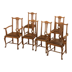 Set of 6 Antique Queen Anne Dining Chairs includes 2 Armchairs