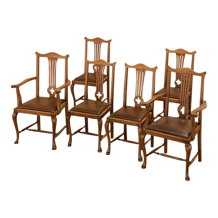 Set of 6 Antique Queen Anne Dining Chairs includes 2 Armchairs
