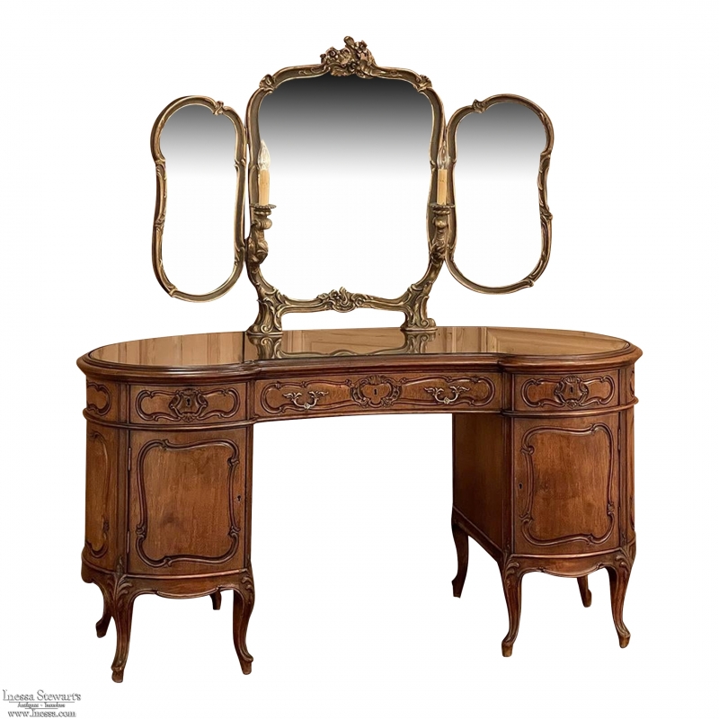 19th Century Italian Rococo Vanity with Tri-Panel Mirror