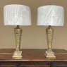 Pair Antique Embossed Bronze Table Lamps on Crystal Bases