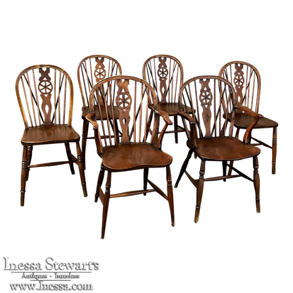 Set of 6 English Windsor Dining Chairs includes 2 Armchairs