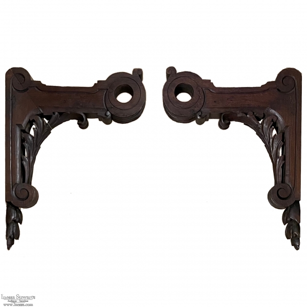 Pair 19th Century Hand-Carved Corbels ~ Drapery Rod Holders