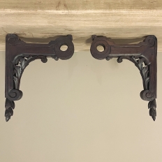 Pair 19th Century Hand-Carved Corbels ~ Drapery Rod Holders