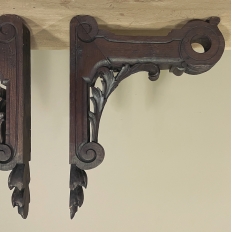 Pair 19th Century Hand-Carved Corbels ~ Drapery Rod Holders