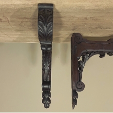 Pair 19th Century Hand-Carved Corbels ~ Drapery Rod Holders