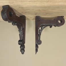 Pair 19th Century Hand-Carved Corbels ~ Drapery Rod Holders