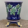 19th Century French Blue Barbotine Jardiniere with Stand
