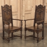 Pair Antique Liegoise Louis XIV Solid Oak Armchairs