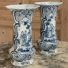 Pair 18th Century Delft BLue & White Vases