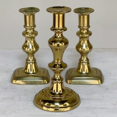 Set of Three 18th Century Hand-Made Brass Candlesticks