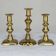 Set of Three 18th Century Hand-Made Brass Candlesticks