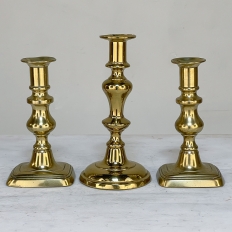 Set of Three 18th Century Hand-Made Brass Candlesticks
