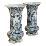 Pair 18th Century Delft BLue & White Vases