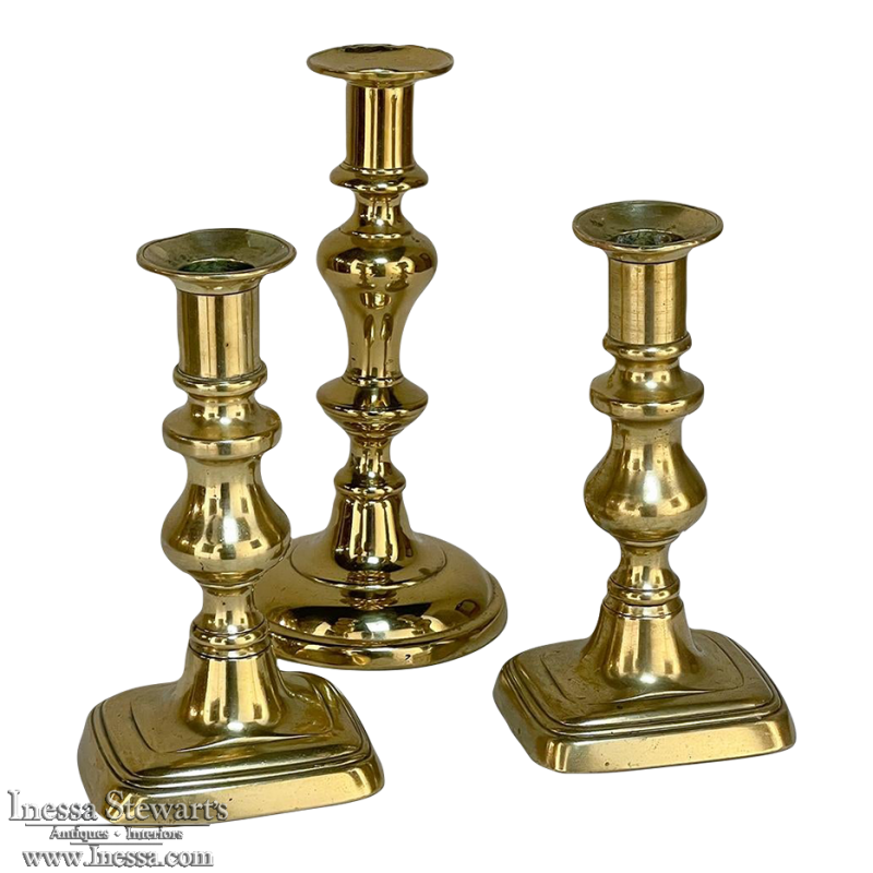Set of Three 18th Century Hand-Made Brass Candlesticks