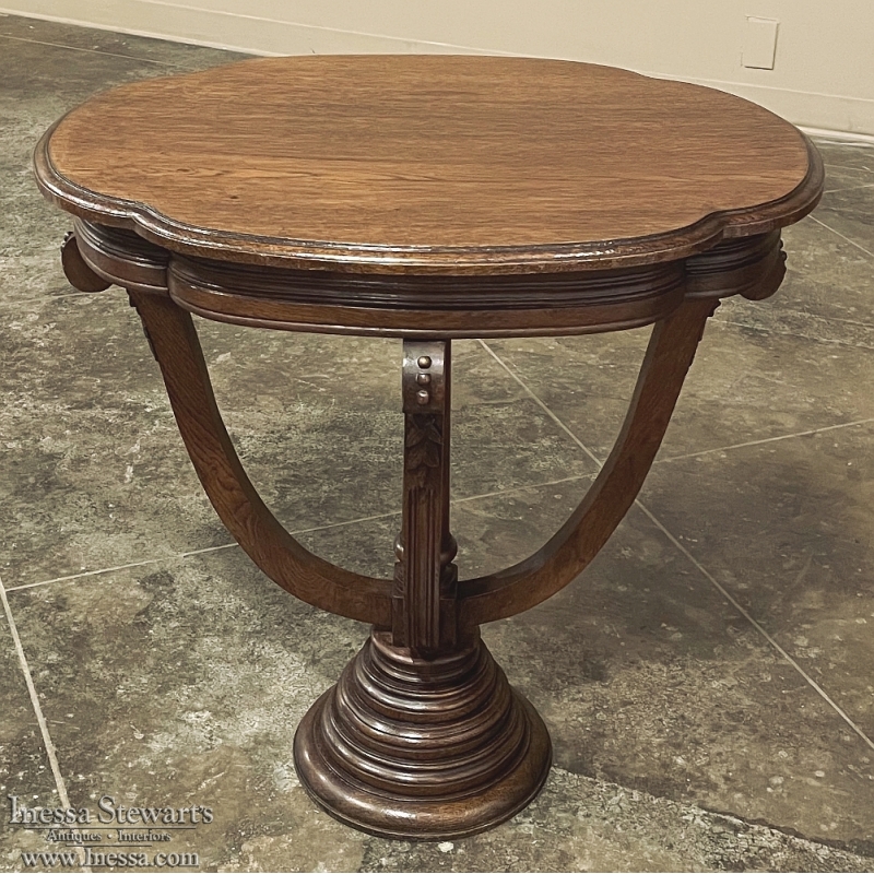 Antique French Quatrefoil Pedestal Table End Table