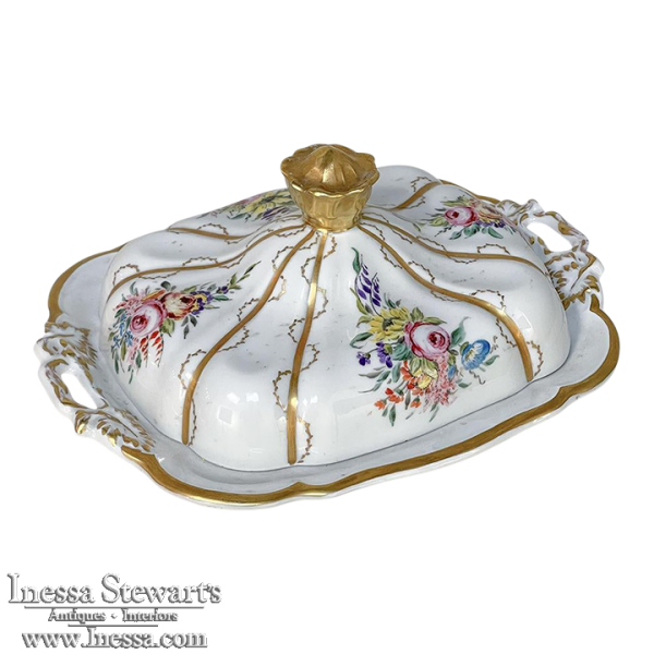 19th Century French Limoges Hand-Painted Covered Serving Dish