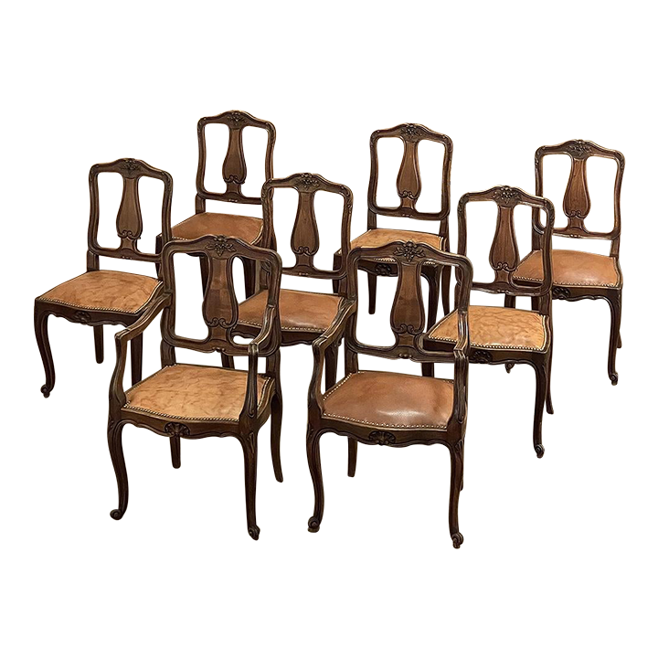 Set of 8 Antique Country French Dining Chairs includes 2 Armchairs