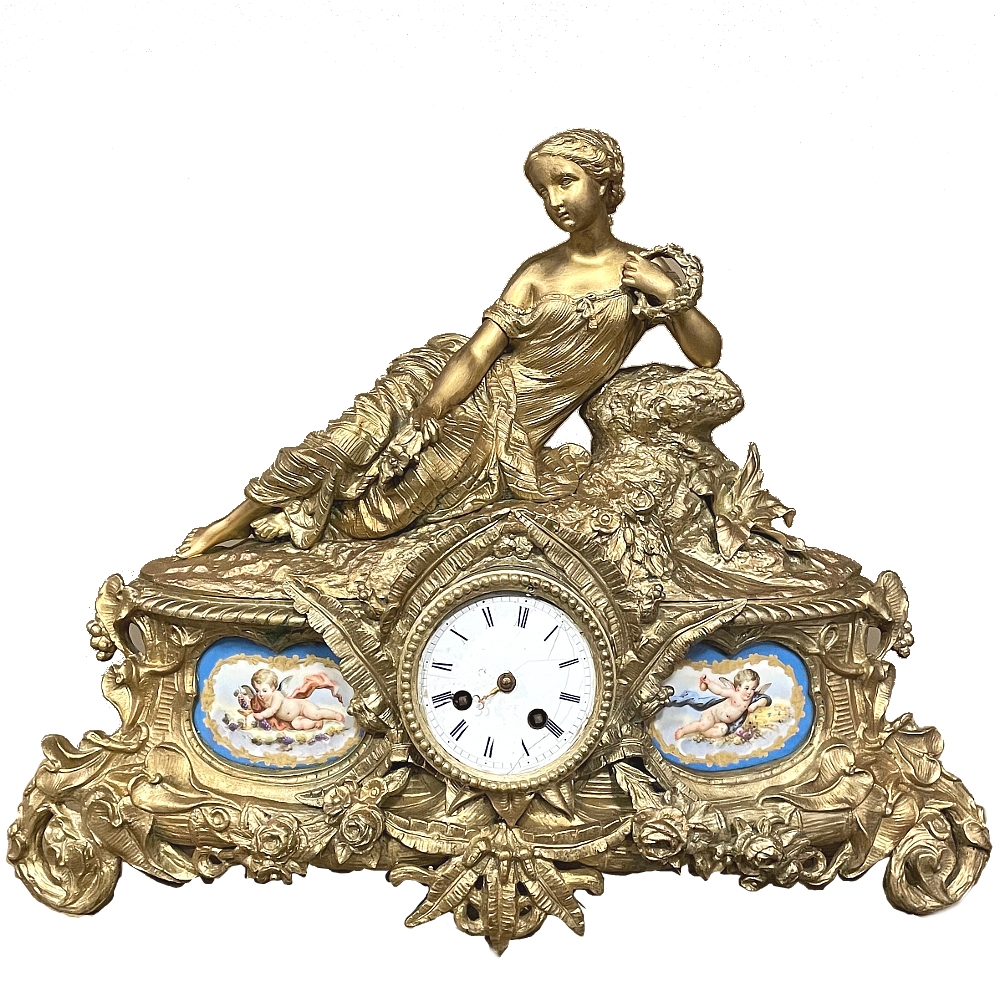 19th Century French Neoclassical Louis XVI Onyx & Spelter Mantel Clock