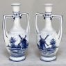 Pair Antique Petite Blue & White Bud Vases