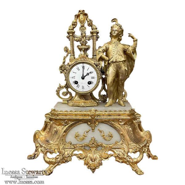 19th Century French Neoclassical Louis XVI Onyx & Spelter Mantel Clock