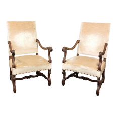 Pair 19th Century French Louis XIV Armchairs ~ Fauteuils with Mohair