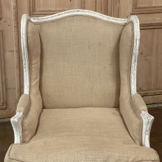 Pair Antique French Louis XV Painted Wingback Armchairs ~ Bergeres
