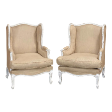 1900s Antique French Rococo Louis XV Style Asymmetrical Fauteil Arm Chair -  a Pair