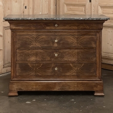 19th Century French Louis Philippe Marble Top Walnut Commode