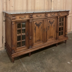 19th Century French Louis XVI Marble Top Walnut Display Buffet