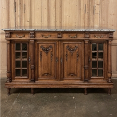 19th Century French Louis XVI Marble Top Walnut Display Buffet