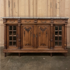 19th Century French Louis XVI Marble Top Walnut Display Buffet