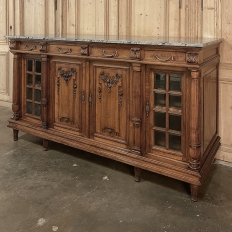 19th Century French Louis XVI Marble Top Walnut Display Buffet