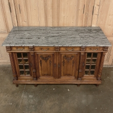 19th Century French Louis XVI Marble Top Walnut Display Buffet