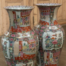 Pair Antique Chinese Hand-Painted Vases