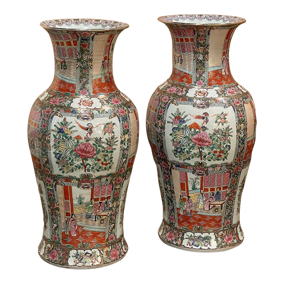 Pair Antique Chinese HandPainted Vases
