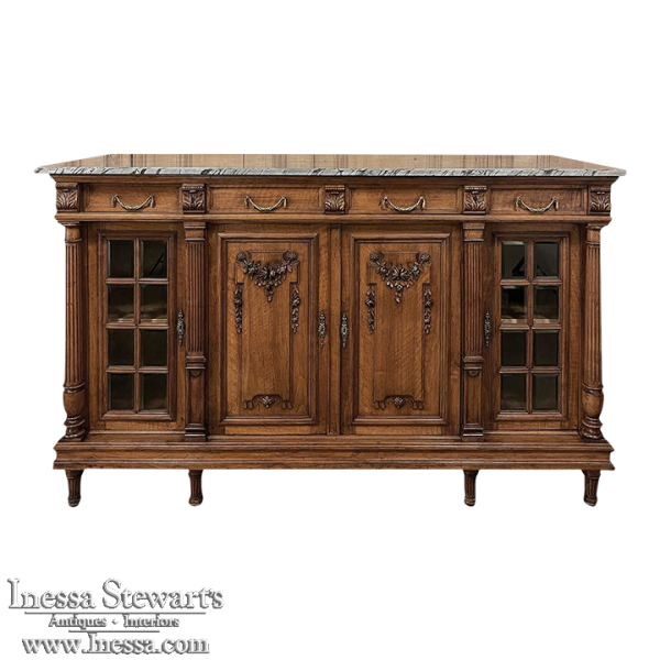 19th Century French Louis XVI Marble Top Walnut Display Buffet